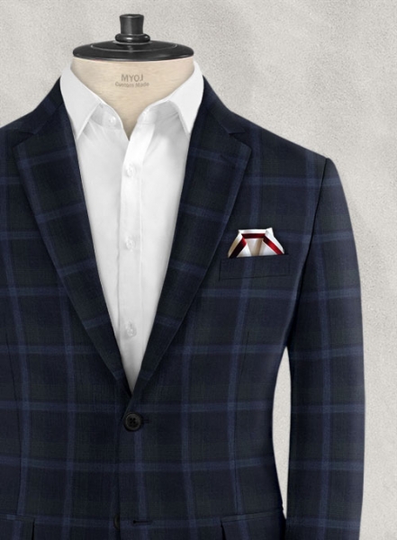 Reda Dark Blue Checks Wool Jacket