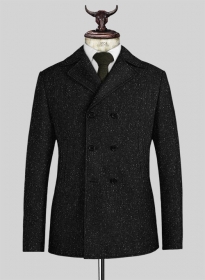 Black Flecks Donegal Tweed Pea Coat