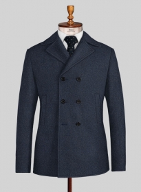 Blue Heavy Tweed Pea Coat