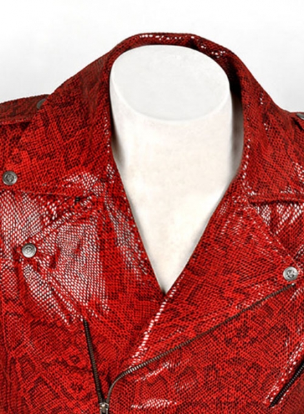 Shiny Red Python Leather Biker Jacket # 2