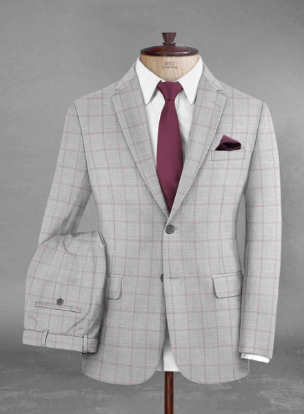 Stretch Windowpane Light Gray Wool Suit