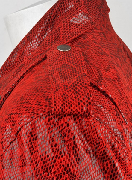 Shiny Red Python Leather Biker Jacket # 2