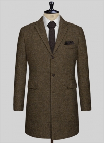 Bottle Brown Herringbone Tweed Overcoat