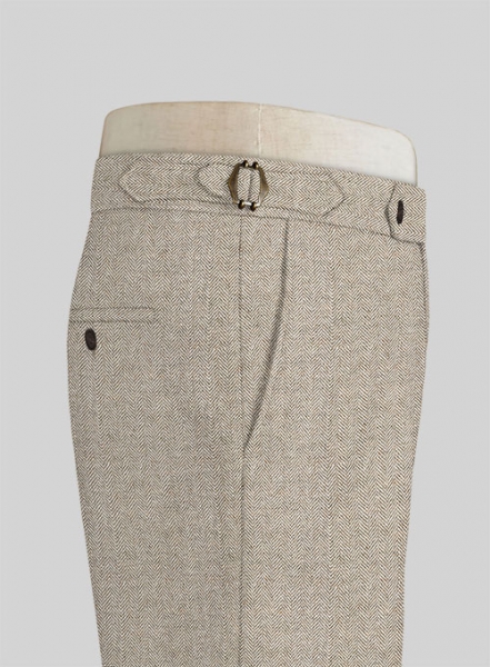 Vintage Herringbone Light Beige Highland Tweed Trousers