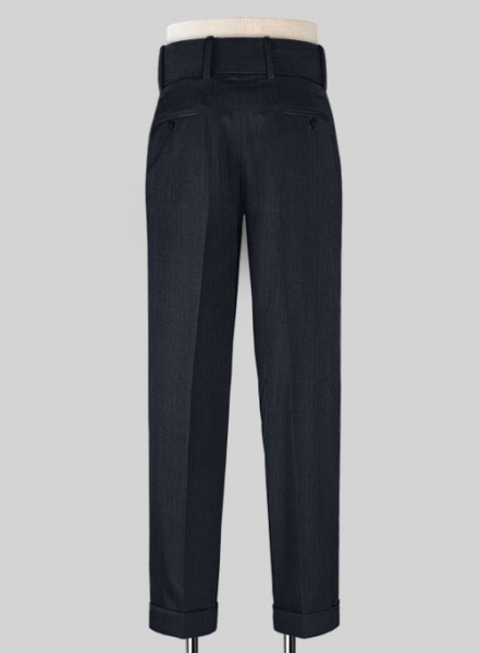 Napolean Self Satin Blue Double Gurkha Wool Trousers