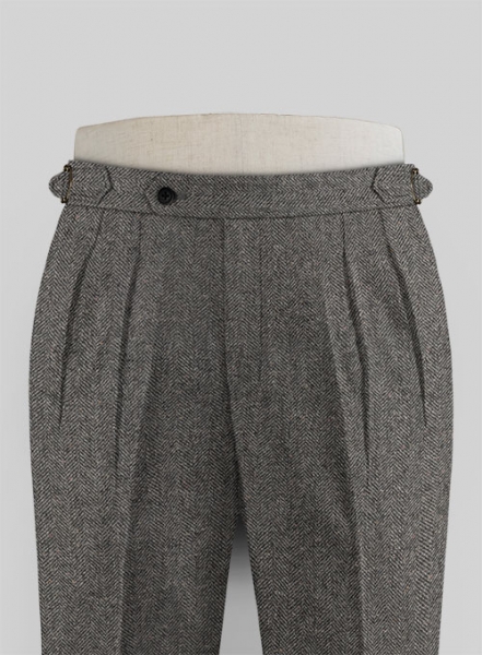 Gray Herringbone Flecks Donegal Highland Tweed Trousers