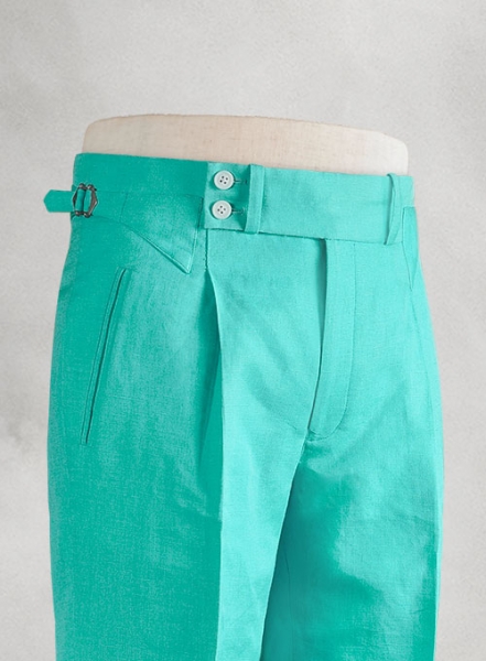 Safari Teal Blue Heritage Cotton Linen Trousers