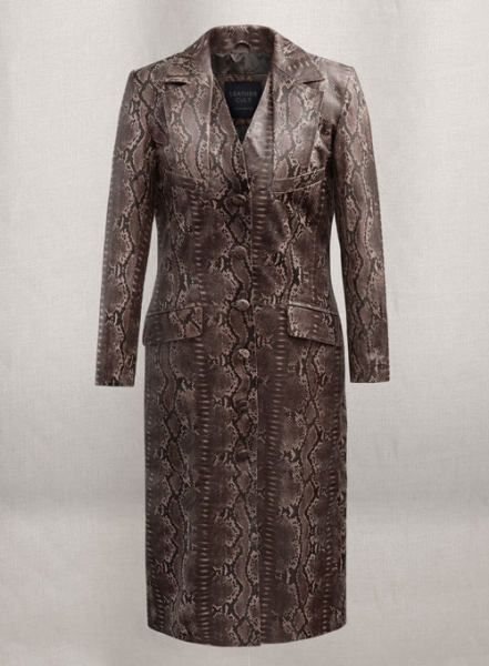 Dark Brown Python Chelsea Leather Long Coat