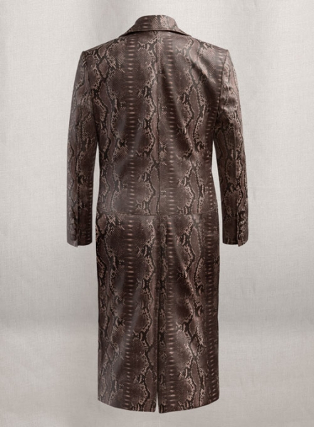 Dark Brown Python Chelsea Leather Long Coat