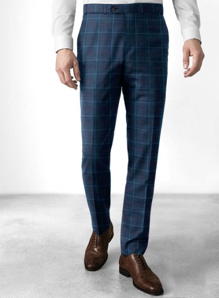 Reda Plume Blue Checks Wool Pants