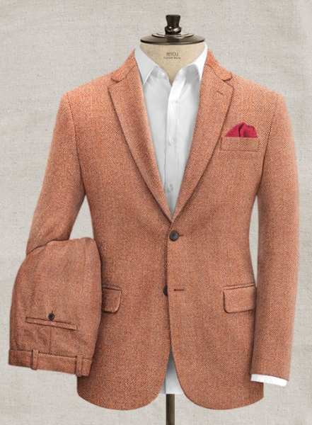 Italian Wide Herringbone Sea Orange Tweed Suit