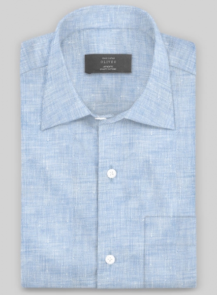 European Mist Blue Linen Shirt - Half Sleeves