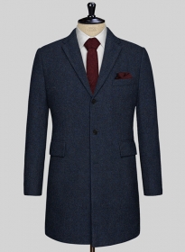 Showman Blue Herringbone Tweed Overcoat