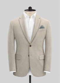 Vintage Herringbone Light Beige Tweed Jacket