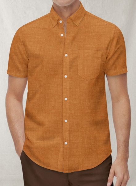 Dublin Autumn Orange Linen Shirt - Half Sleeves