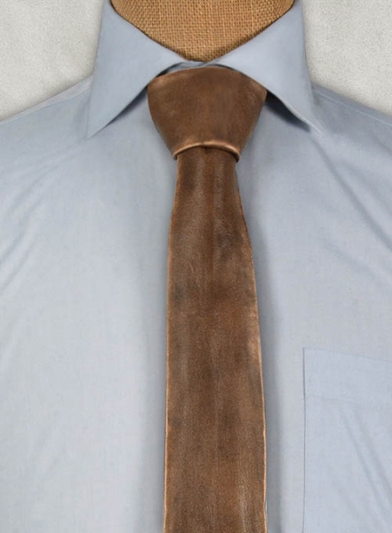 Rubbed Espanol Timber Brown Leather Tie