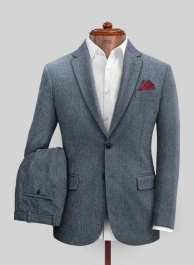 Vintage Herringbone Blue Tweed Suit