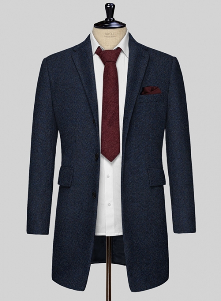 Showman Blue Herringbone Tweed Overcoat