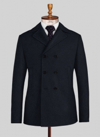 Deep Blue Heavy Tweed Pea Coat