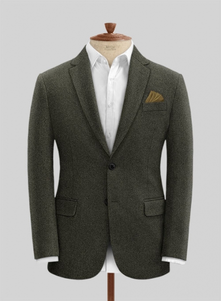 Vintage Flat Green Herringbone Tweed Suit