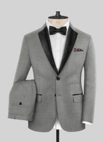 Napolean Sharkskin Light Gray Wool Tuxedo Suit