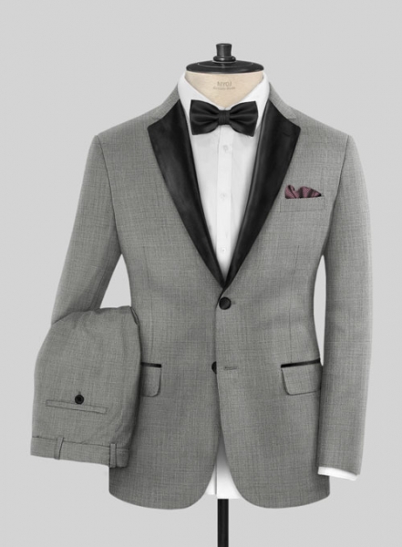 Napolean Sharkskin Light Gray Wool Tuxedo Suit