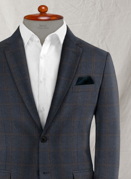 Reda Slate Blue Checks Wool Suit