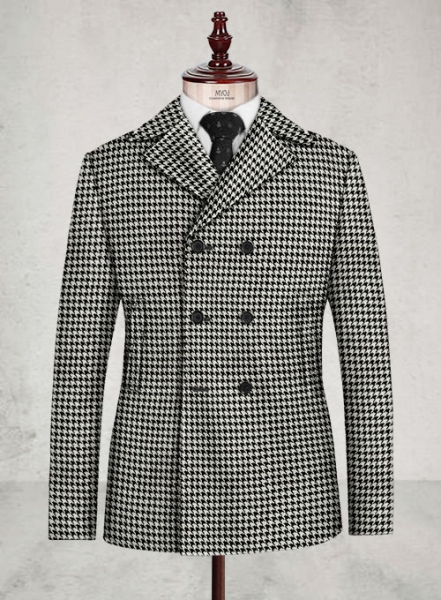 Big Houndstooth BW Tweed Pea Coat