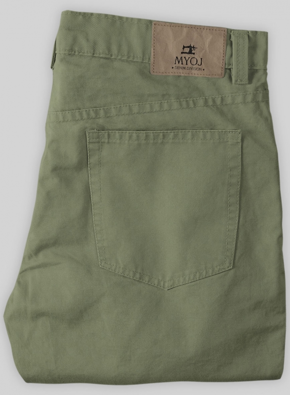 Green Feather Cotton Canvas Stretch Jeans