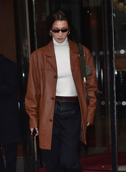 Bella Hadid Leather Trench Coat