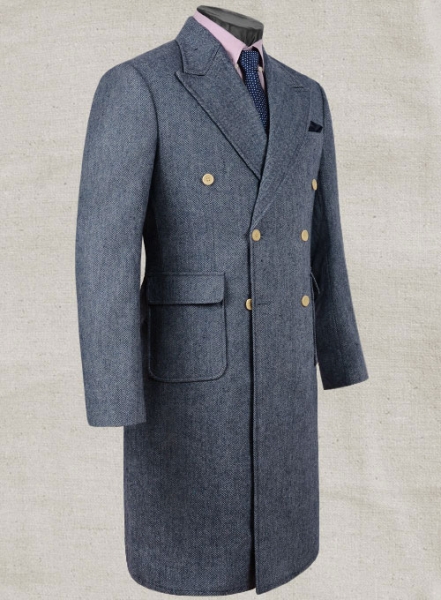 Musto Vintage Herringbone Blue Tweed Overcoat