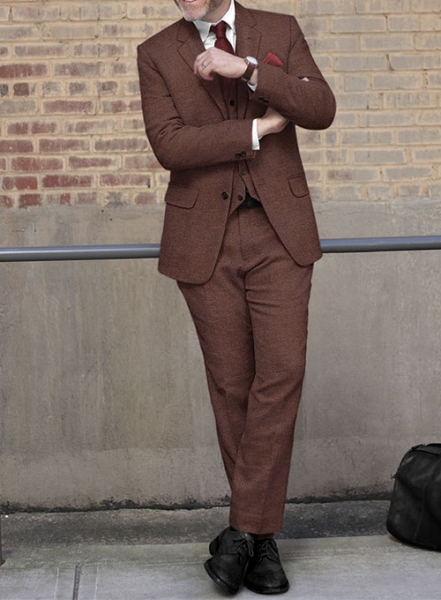 Royal Wine Herringbone Tweed Suit