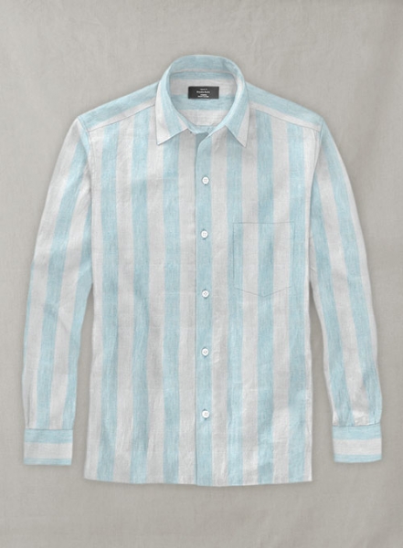 Dublin Blue Wide Stripe Linen Shirt