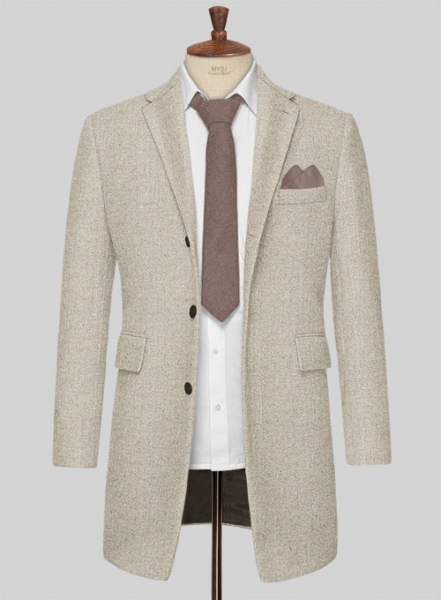 Vintage Herringbone Light Beige Tweed Overcoat