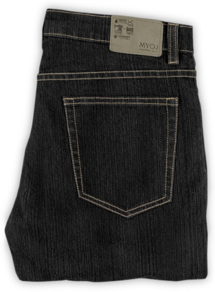 Stretch Cross Hatch Black Jeans - Hard Wash