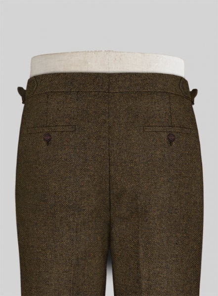 Bottle Brown Herringbone Highland Tweed Trousers