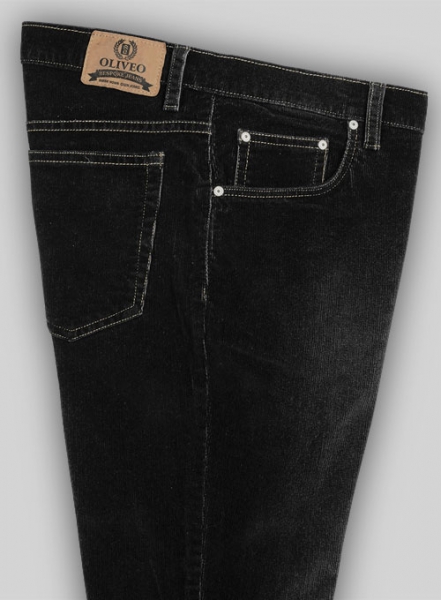 Slate Black Corduroy Stretch Jeans - Treated Hard Wash