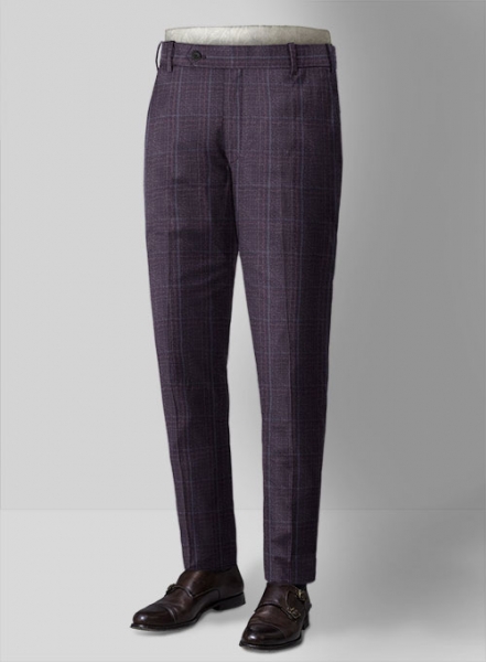 Reda Eggplant Checks Wool Pants