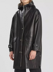 Hooded Leather Trench Coat