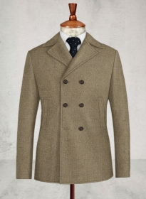 Light Weight Melange Brown Tweed Pea Coat