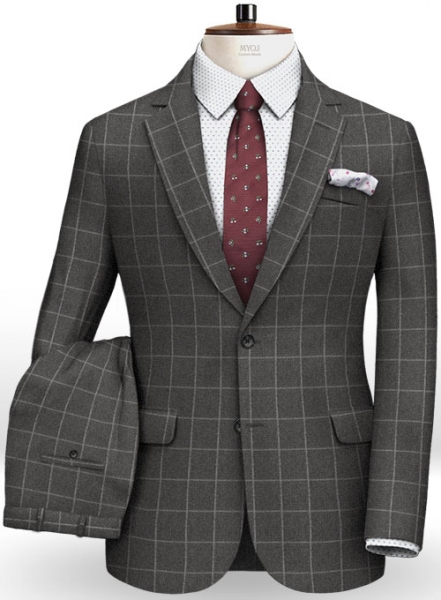 Charcoal Windowpane Flannel Wool Suit