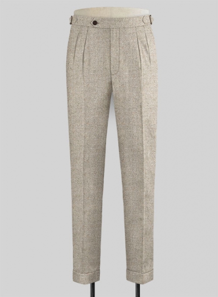 Vintage Herringbone Light Beige Highland Tweed Trousers