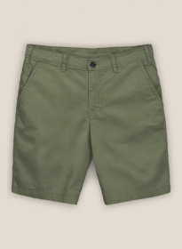 Green Feather Cotton Canvas Stretch Shorts