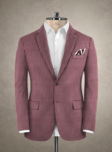 Reda Carmine Red Houndstooth Wool Jacket