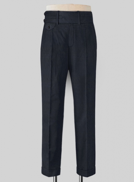 Napolean Self Satin Blue Double Gurkha Wool Trousers