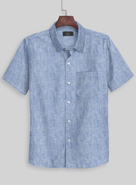 European Smalt Blue Linen Shirt - Half Sleeves