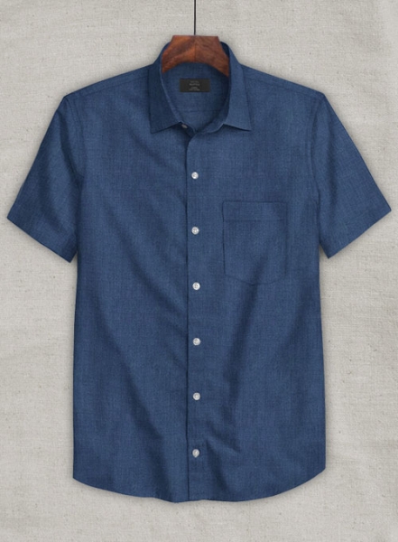 European Nile Blue Linen Shirt - Half Sleeves