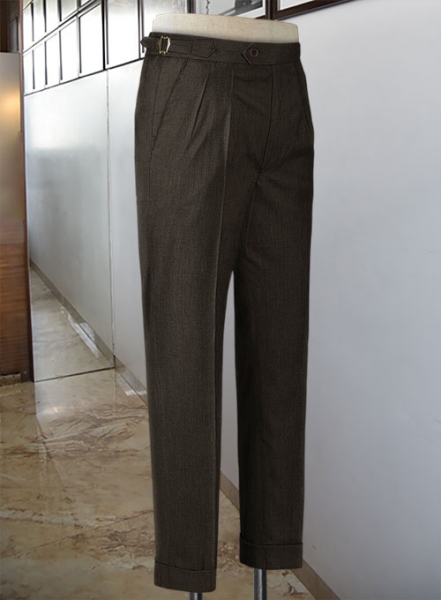 Napolean Stretch Dark Brown Highland Wool Trouser