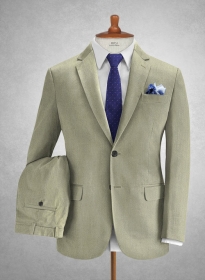 Caccioppoli Herringbone Solar Green Cotton Suit