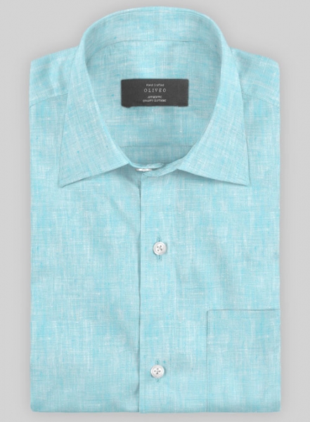 European Sky Blue Linen Shirt - Full Sleeves